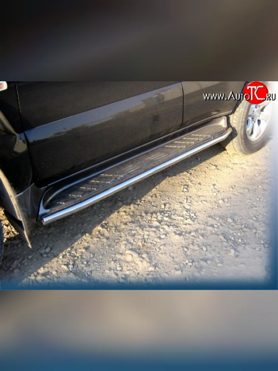 Защита штатных порогов из круглой трубы диаметром 42 мм Slitkoff Toyota Land Cruiser Prado J120 (2002-2009) (Цвет: нержавеющая полированная сталь)  в Самаре Самарской области