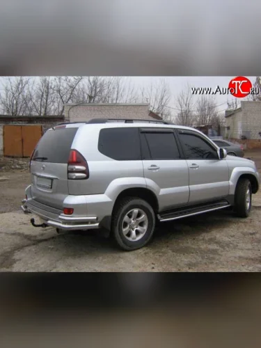 Защита заднего бампера из двойных боковых уголков с диаметром труб 76 и 42 мм Slitkoff Toyota Land Cruiser Prado  J120 (2002-2009)