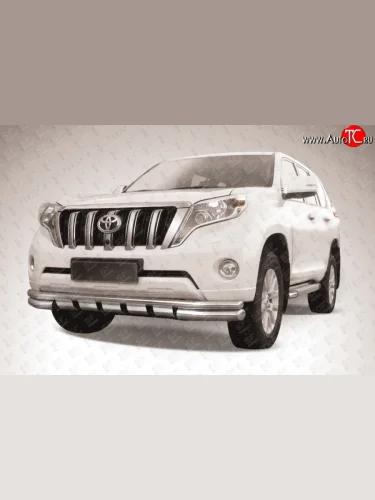 Защита переднего бампера из трёх труб диаметрами 76 и 57 мм с зубьями Slitkoff Toyota Land Cruiser Prado  J150 (2013-2017) 1-ый рестайлинг