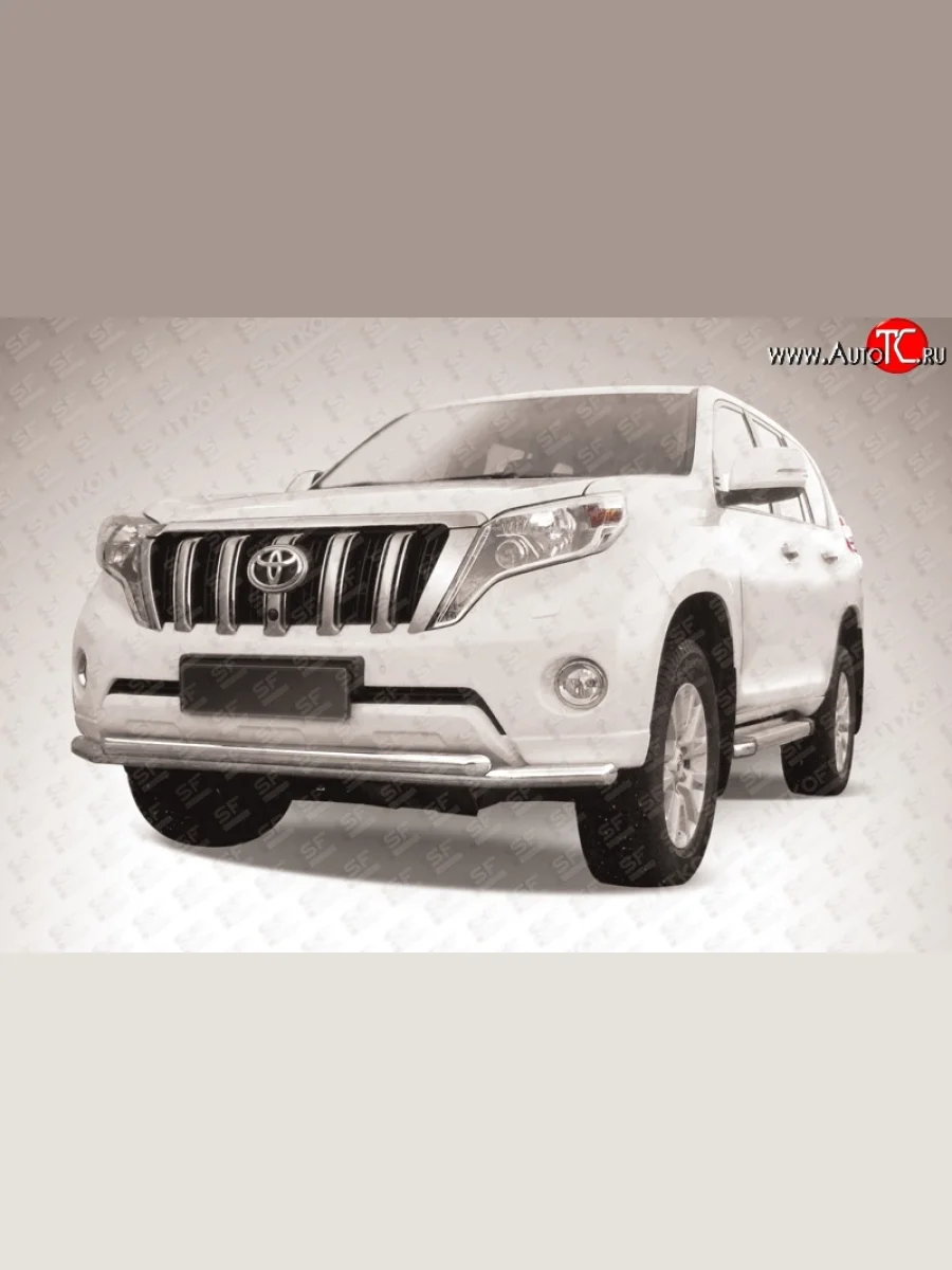 Двойная защита переднего бампера из труб диаметрами по 57 мм Slitkoff Toyota Land Cruiser Prado J150 1-ый рестайлинг (2013-2017) (Цвет: нержавеющая полированная сталь)  в Керчи Республика Крым