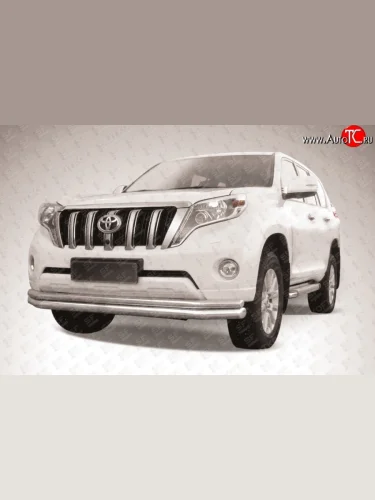 Двойная длинная защита переднего бампера (d76 и 57 мм) Slitkoff Toyota Land Cruiser Prado  J150 (2013-2017) 1-ый рестайлинг