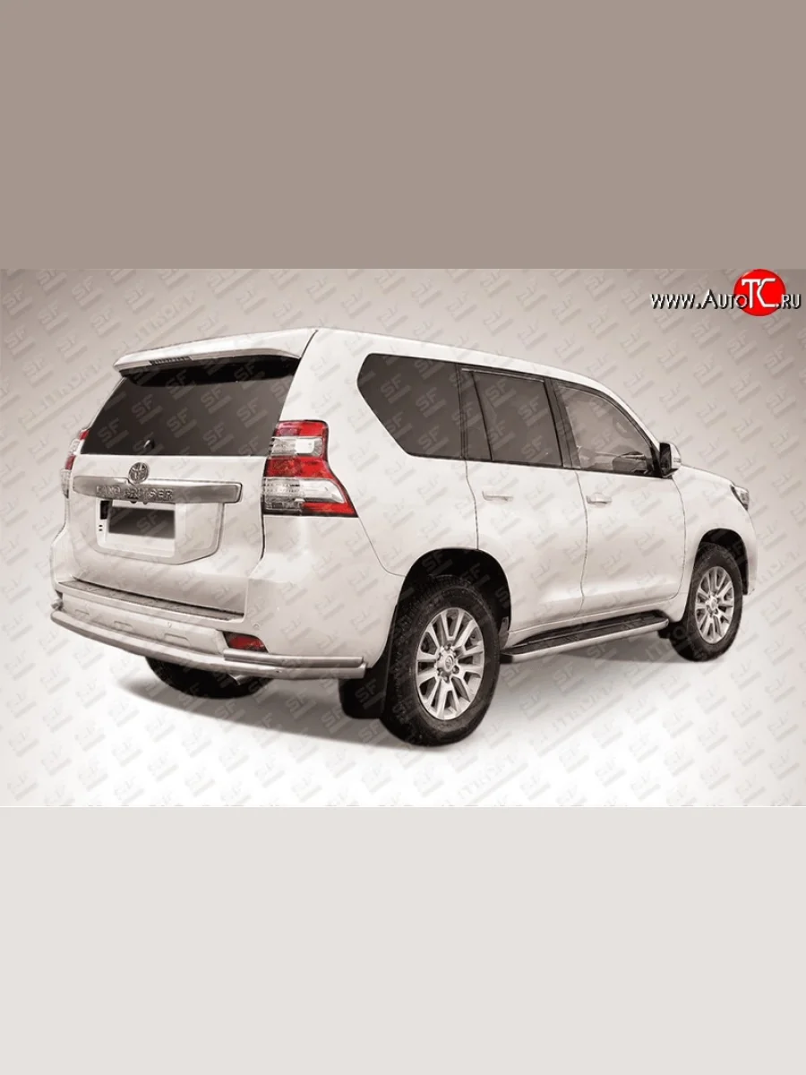 Двойная защита заднего бампера из трёх труб диаметром 76 и 42 мм Slitkoff Toyota Land Cruiser Prado J150 1-ый рестайлинг (2013-2017) (Цвет: нержавеющая полированная сталь)  в Перми Пермском крае