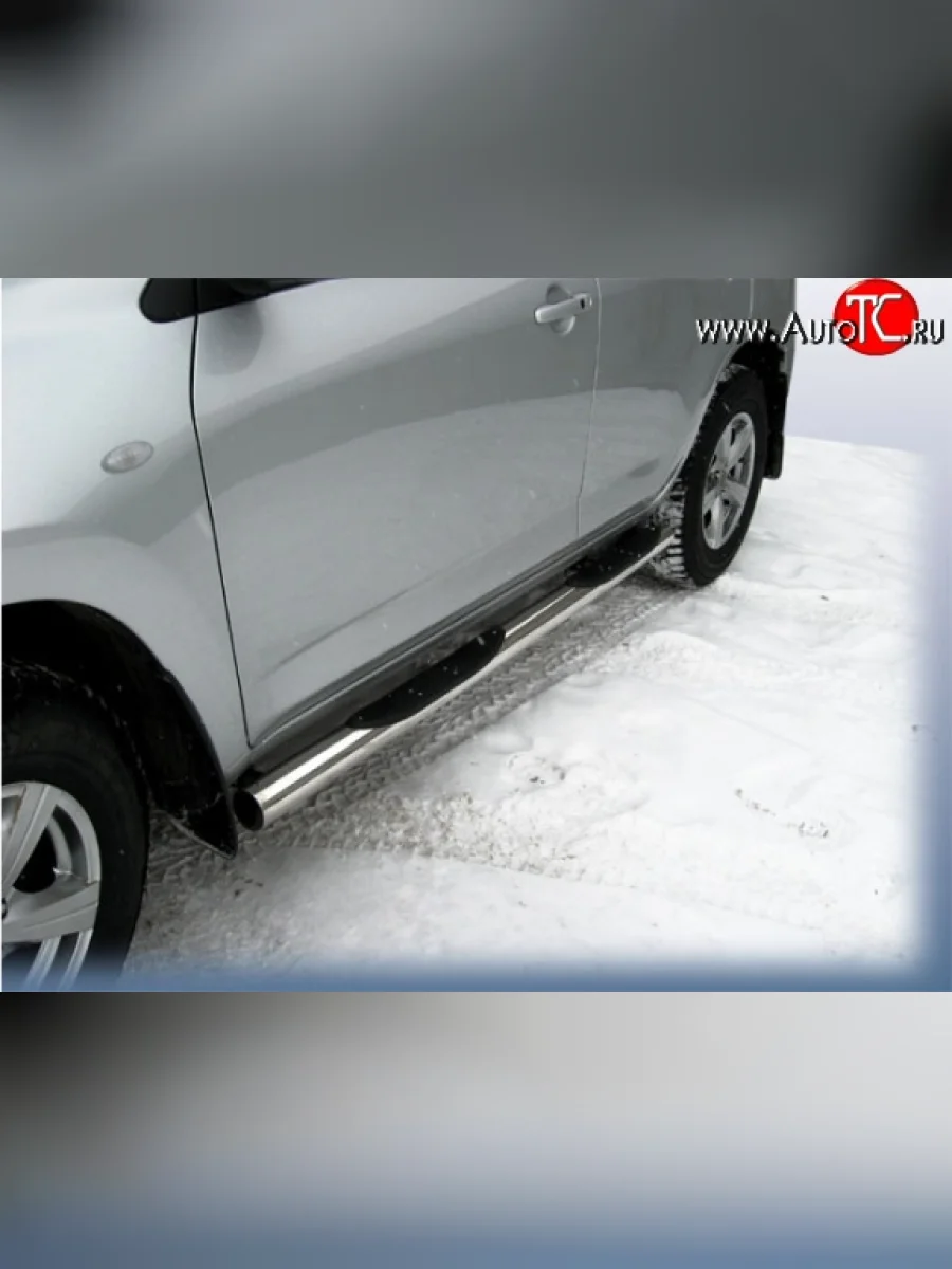 Защита порогов из трубы d76 мм с пластиковыми вставками для ног Slitkoff Toyota RAV4 XA305 5 дв. дорестайлинг (2005-2009) (Цвет: нержавеющая полированная сталь)  с доставкой в г. Керчь