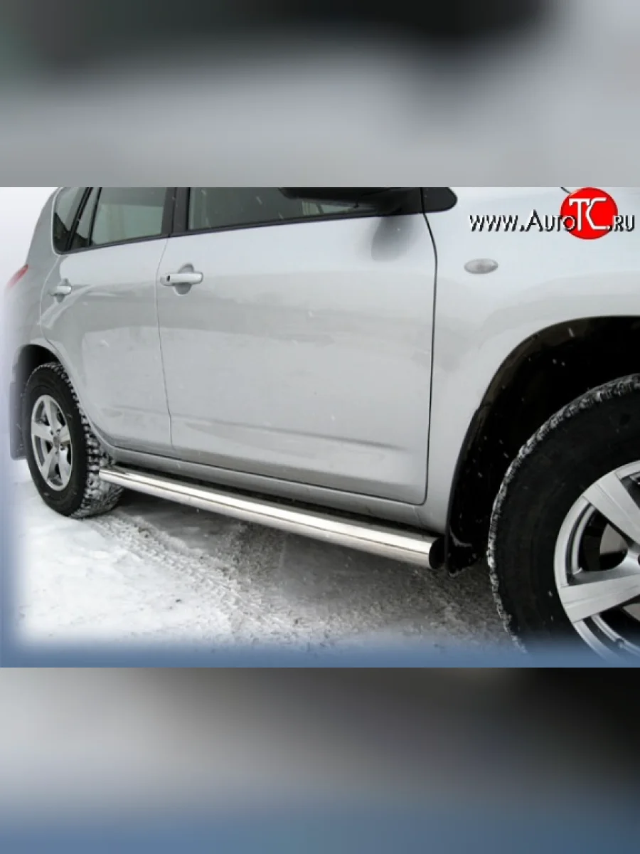 Защита порогов из круглой трубы диаметром 76 мм Slitkoff Toyota RAV4 XA305 5 дв. дорестайлинг (2005-2009) (Цвет: нержавеющая полированная сталь)  с доставкой в г. Керчь