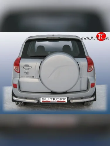 Защита заднего бампера из двух боковых уголков диаметром 57 мм Slitkoff Toyota RAV4 XA305 5 дв. дорестайлинг (2005-2009)
