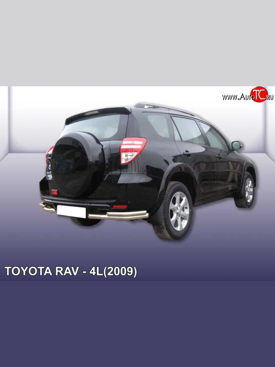 Защита заднего бампера из двойных боковых уголков с диаметром труб 57 и 42 мм Slitkoff Toyota RAV4 XA30 5 дв. удлиненный 1-ый рестайлинг (2009-2010) (Цвет: нержавеющая полированная сталь)  в Керчи Республика Крым