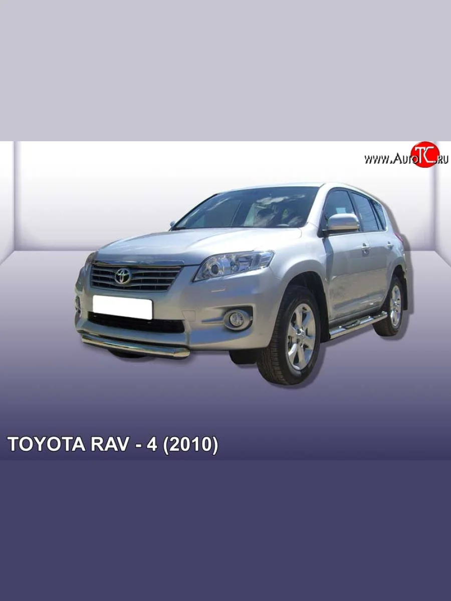 Защита переднего бампера из короткой трубы диаметром 76 мм Slitkoff Toyota RAV4 XA30 5 дв. 2-ой рестайлинг (2010-2013) (Цвет: нержавеющая полированная сталь)  в Перми Пермском крае