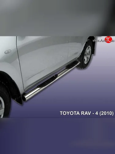 Защита порогов из трубы d76 мм с пластиковыми вставками для ног Slitkoff Toyota RAV4  XA30 (2010-2013) 5 дв. 2-ой рестайлинг