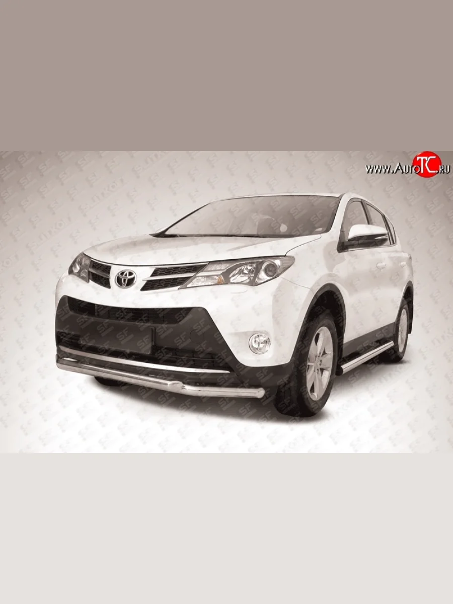 Двойная защита переднего бампера из труб диаметрами по 57 мм Slitkoff  Toyota RAV4 (2012-2015) XA40 (Цвет: нержавеющая полированная сталь)  с доставкой в г. Керчь