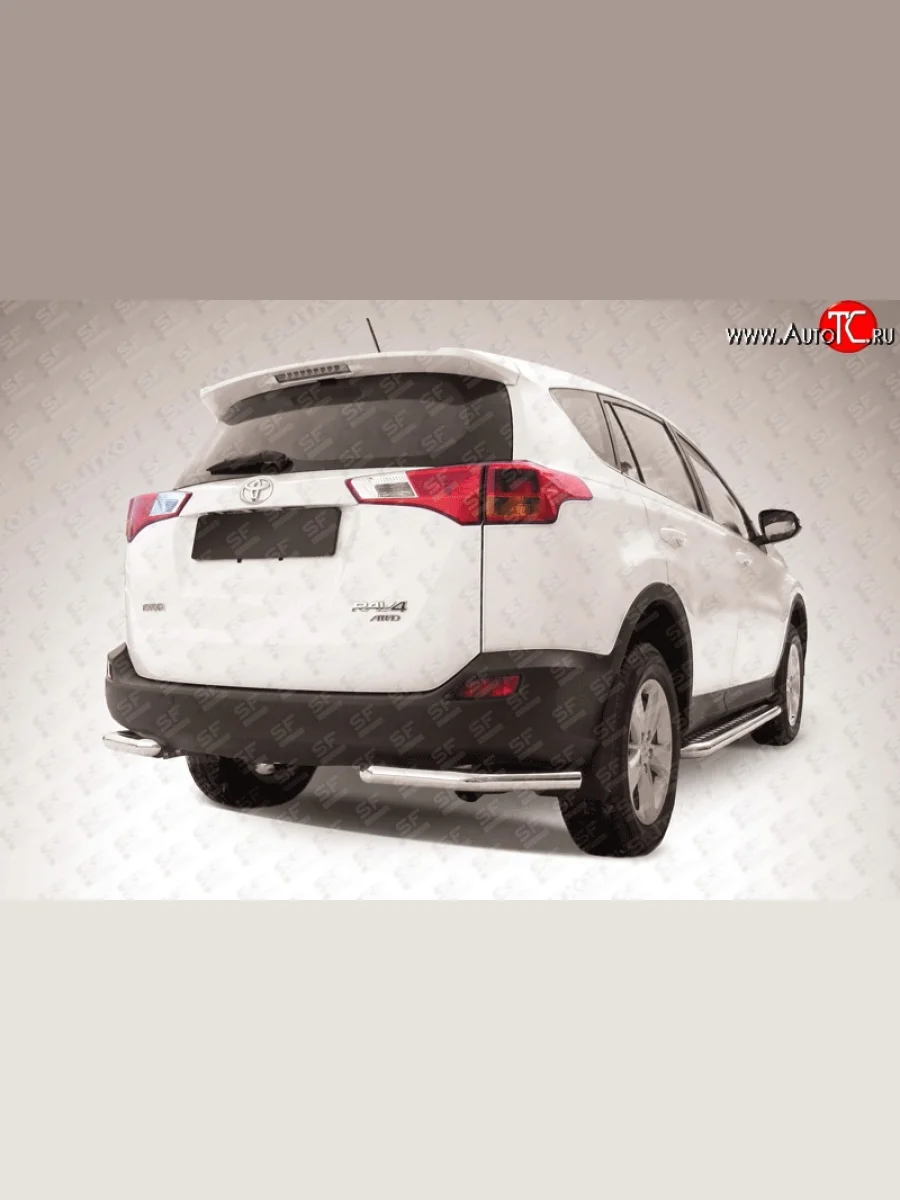 Защита заднего бампера из двух боковых уголков диаметром 57 мм Slitkoff Toyota RAV4 XA40 5 дв. дорестайлинг (2012-2015) (Цвет: нержавеющая полированная сталь)  в Керчи Республика Крым
