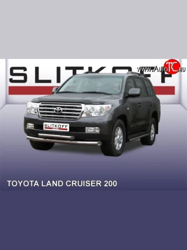 Двойная защита переднего бампера из двух труб диаметром 76 и 57 мм Slitkoff Toyota Land Cruiser  200 (2007-2012) дорестайлинг