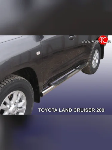 Защита порогов из трубы d76 мм с пластиковыми вставками для ног Slitkoff Toyota Land Cruiser  200 (2007-2012) дорестайлинг