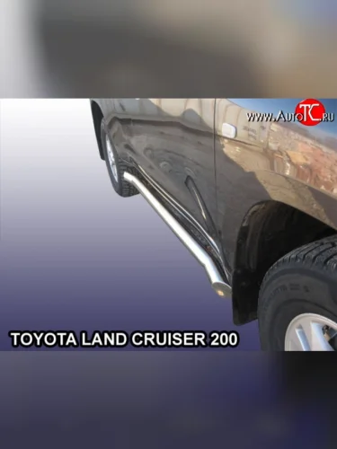 Защита порогов из круглой трубы диаметром 76 мм с загнутыми краями Slitkoff Toyota Land Cruiser  200 (2007-2012) дорестайлинг