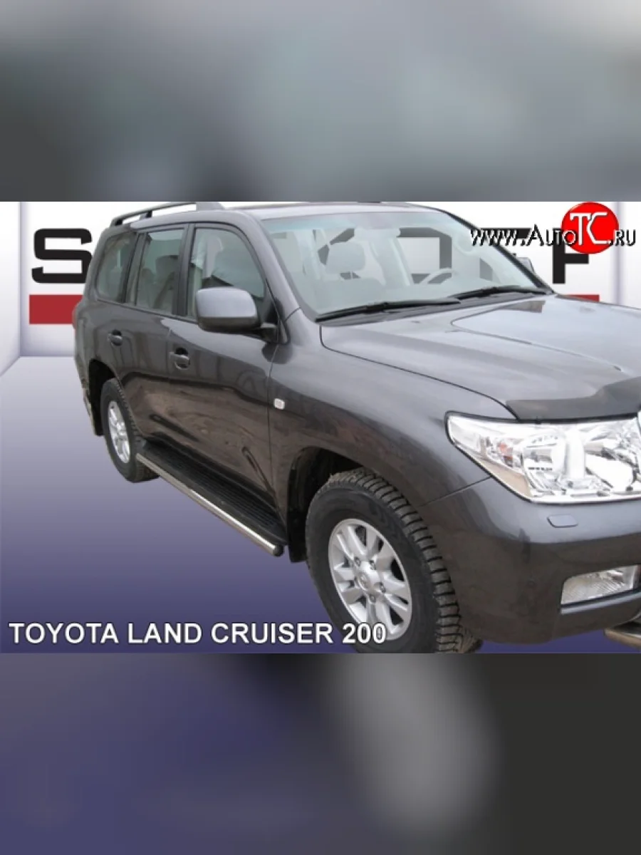 Защита штатных порогов из круглой трубы диаметром 57 мм Slitkoff Toyota Land Cruiser 200 дорестайлинг (2007-2012) (Цвет: нержавеющая полированная сталь)  в Перми Пермском крае