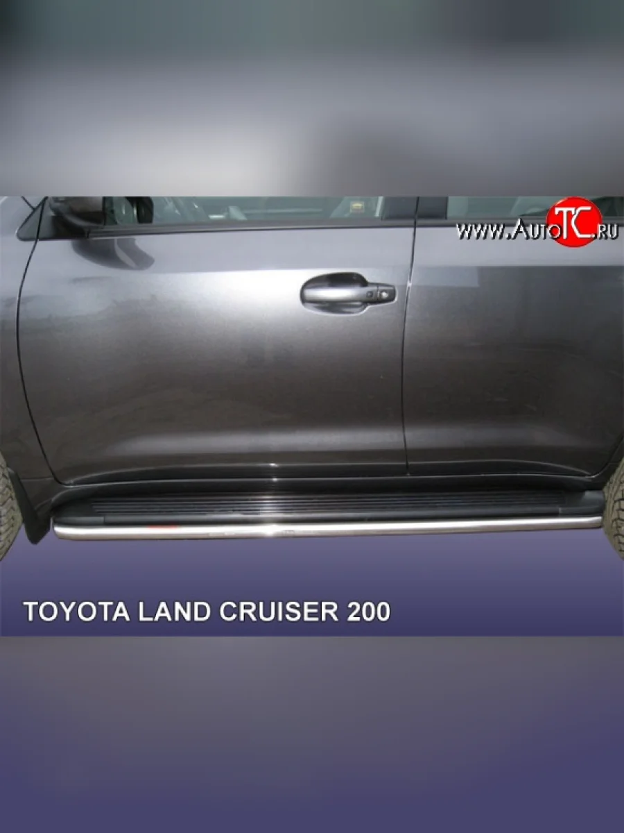 Защита штатных порогов из круглой трубы диаметром 42 мм Slitkoff  Toyota Land Cruiser (2007-2012) 200 (Цвет: нержавеющая полированная сталь)  в Самаре Самарской области