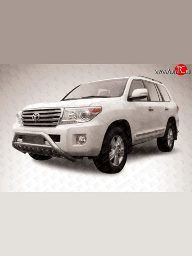 Усиленная низкая широкая защита переднего бампера с перемычкой и защитой картера из трубы диаметром 76 мм Slitkoff Toyota Land Cruiser  200 (2012-2015) 1-ый рестайлинг