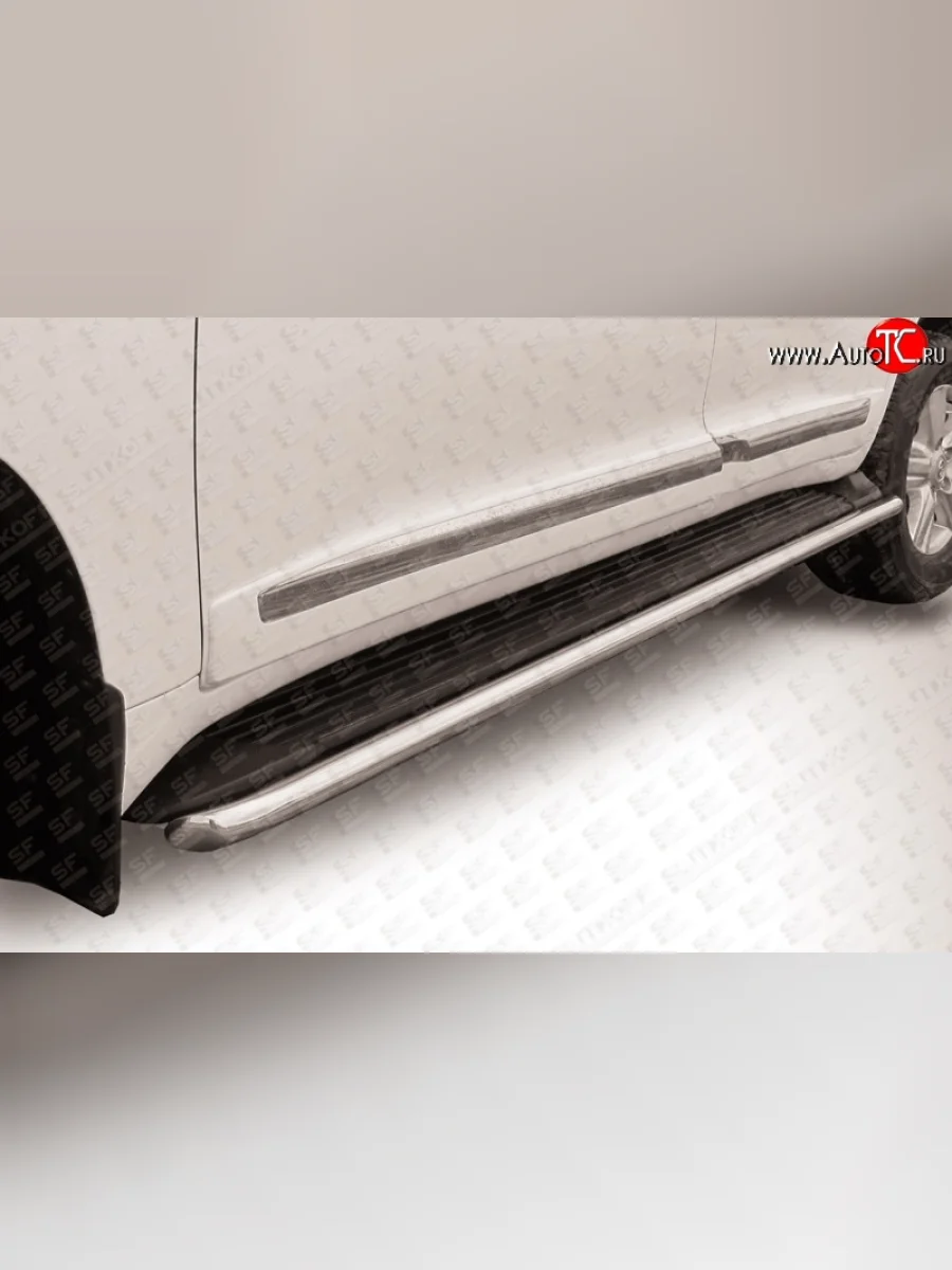 Защита штатных порогов из круглой трубы диаметром 42 мм Slitkoff Toyota Land Cruiser 200 1-ый рестайлинг (2012-2015) (Цвет: нержавеющая полированная сталь)  в Самаре Самарской области