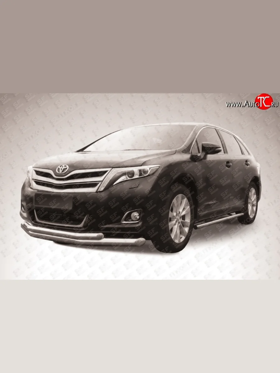 Двойная защита переднего бампера из двух труб диаметром 76 и 57 мм Slitkoff Toyota Venza GV10 рестайлинг (2012-2016) (Цвет: нержавеющая полированная сталь)  в Керчи Республика Крым