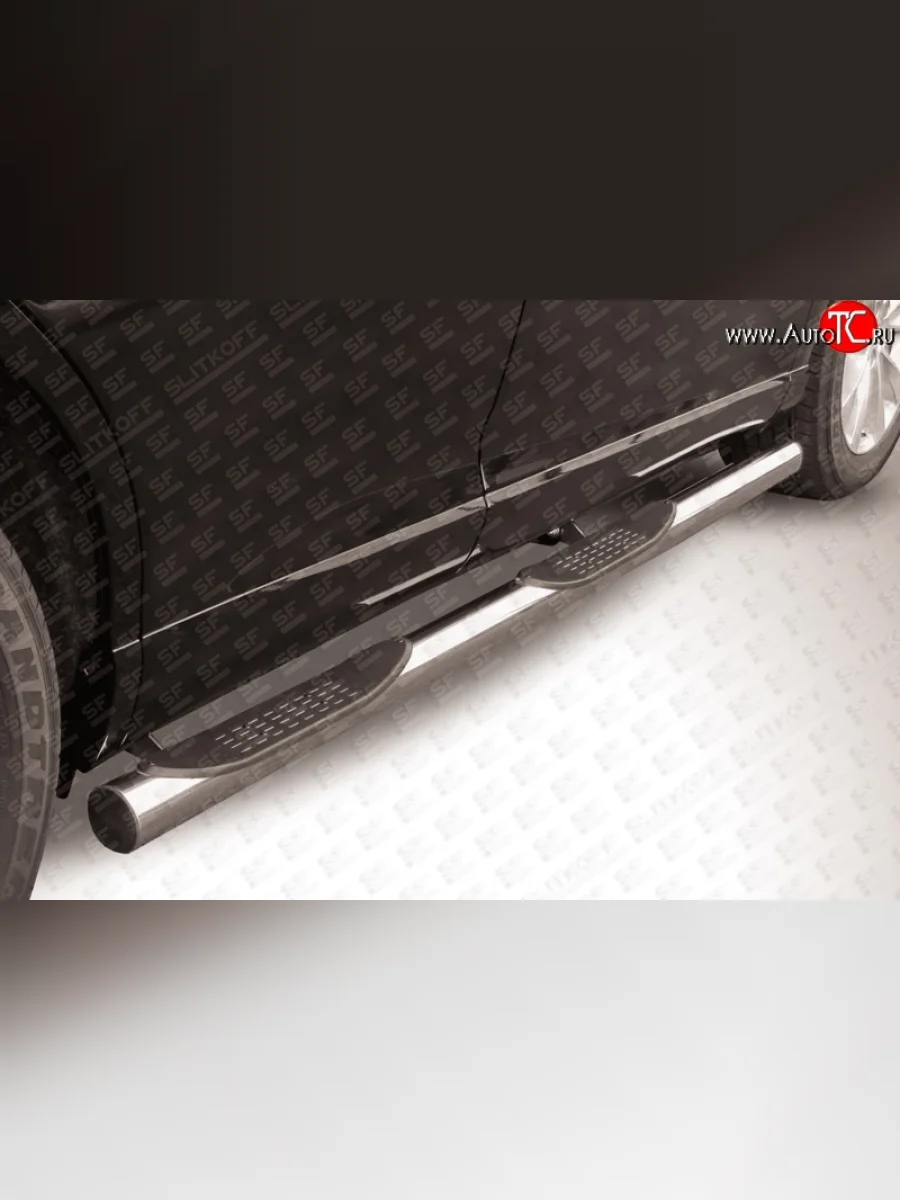 Защита порогов из трубы d76 мм с пластиковыми вставками для ног Slitkoff Toyota Venza GV10 рестайлинг (2012-2016) (Цвет: нержавеющая полированная сталь)  в Керчи Республика Крым