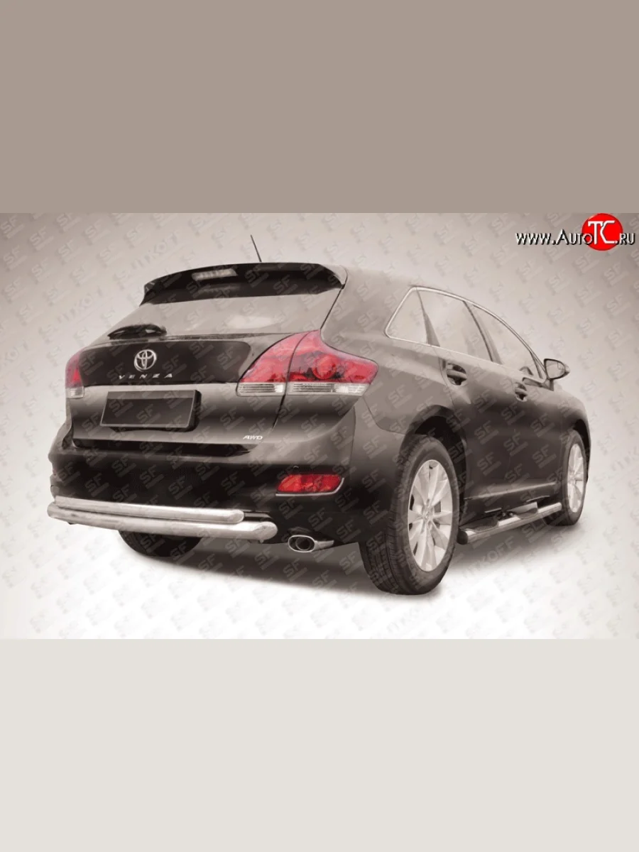 Двойная защита заднего бампера из двух труб диаметром 76 и 57 мм (рестайлинг) Slitkoff  Toyota Venza (2012-2016) GV10 (Цвет: нержавеющая полированная сталь)  с доставкой в г. Керчь