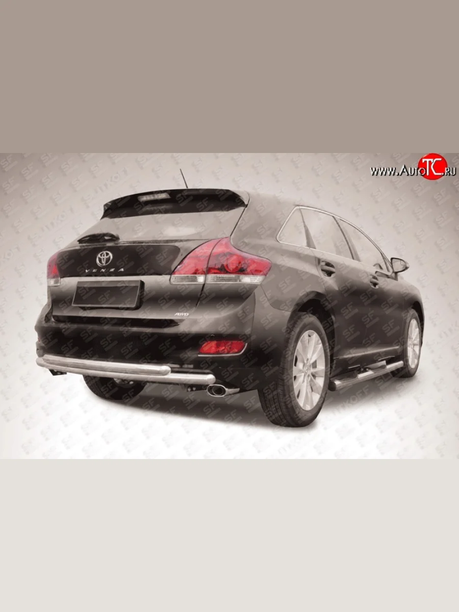 Двойная защита заднего бампера d57+d57 мм Slitkoff Toyota Venza GV10 рестайлинг (2012-2016) (Цвет: нержавеющая полированная сталь)  в Керчи Республика Крым