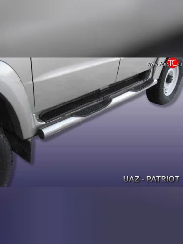Защита порогов из трубы d76 мм с пластиковыми вставками для ног Slitkoff Уаз Патриот 3163 5 дв. дорестайлинг (2005-2013)