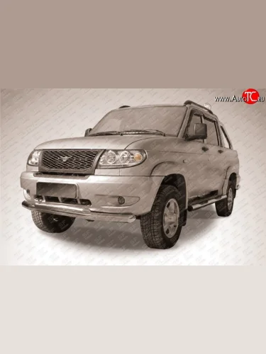 Двойная защита переднего бампера из двух труб диаметром 76 и 57 мм Slitkoff Уаз Патриот  23632 (2008-2014) дорестайлинг пикап