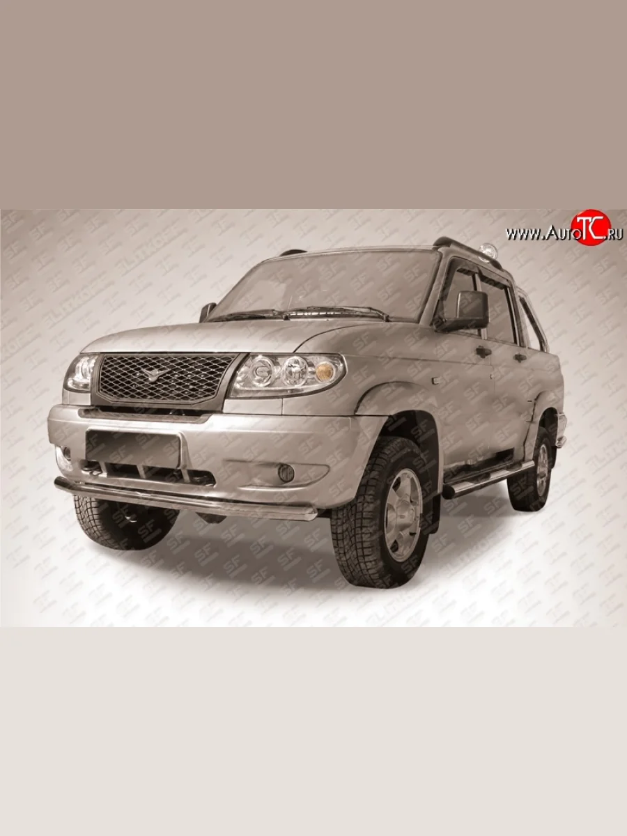 Одинарная защита переднего бампера из трубы диаметром 57 мм Slitkoff Уаз Патриот 23632 дорестайлинг пикап (2008-2014) (Цвет: нержавеющая полированная сталь)  в Перми Пермском крае