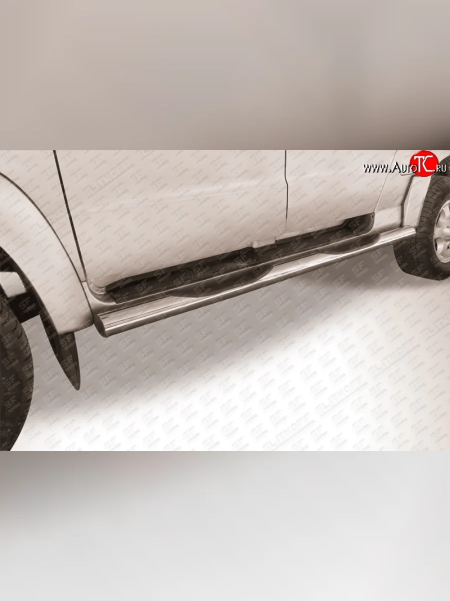 Защита порогов из трубы d76 мм с пластиковыми вставками для ног Slitkoff Уаз Патриот 23632 1 рестайлинг пикап (2014-2016) (Цвет: нержавеющая полированная сталь)  в Перми Пермском крае