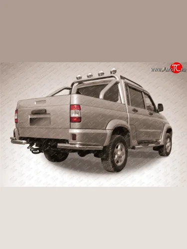 Защита заднего бампера Slitkoff (уголки из 2 труб d76 b 42 мм) (Нержавейка) Уаз Патриот  23632 (2008-2014) дорестайлинг пикап