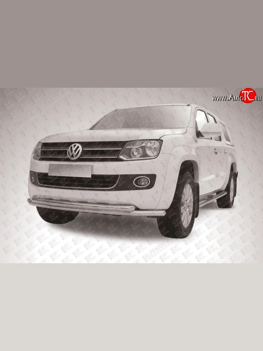 Двойная защита переднего бампера из труб диаметрами по 57 мм Slitkoff  Volkswagen Amarok (2009-2016) (Цвет: нержавеющая полированная сталь)  с доставкой в г. Керчь