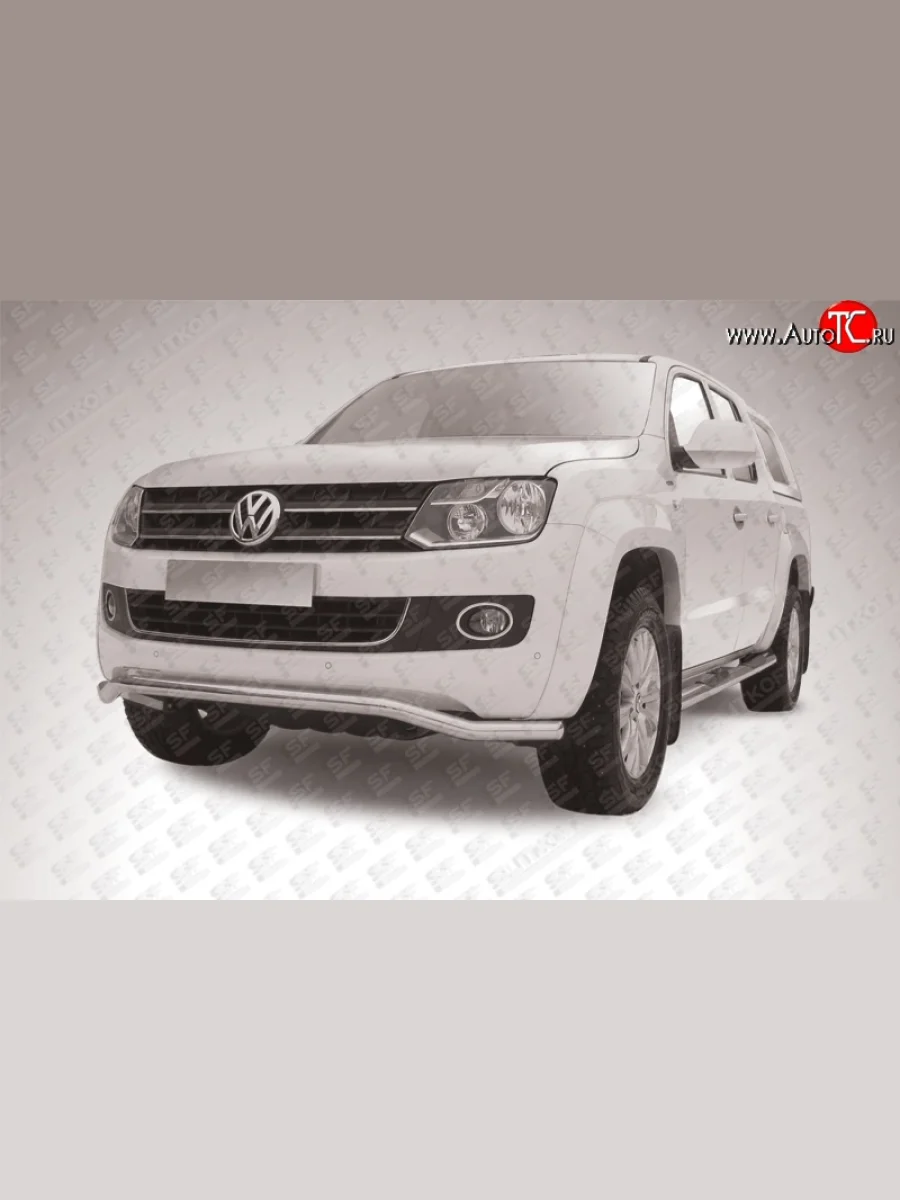 Фигурная защита переднего бампера диаметром 57 мм Slitkoff Volkswagen Amarok дорестайлинг (2009-2016) (Цвет: нержавеющая полированная сталь)  В Кинешме Ивановской области