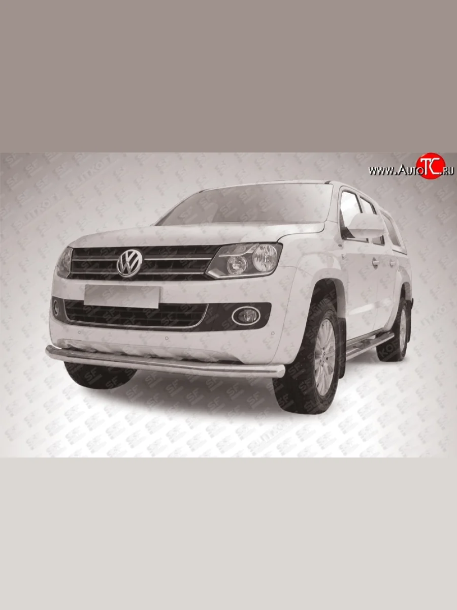 Одинарная защита переднего бампера диаметром 76 мм Slitkoff Volkswagen Amarok дорестайлинг (2009-2016) (Цвет: нержавеющая полированная сталь)  в Керчи Республика Крым
