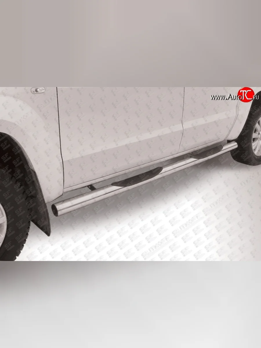 Защита порогов из трубы d76 мм с пластиковыми вставками для ног Slitkoff Volkswagen Amarok дорестайлинг (2009-2016) (Цвет: нержавеющая полированная сталь)  в Керчи Республика Крым