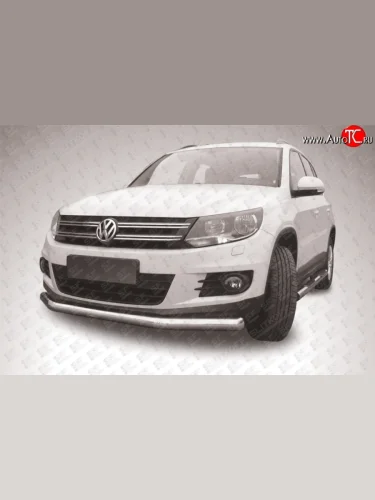 Одинарная защита переднего бампера диаметром 76 мм Slitkoff Volkswagen Tiguan NF рестайлинг (2011-2017)