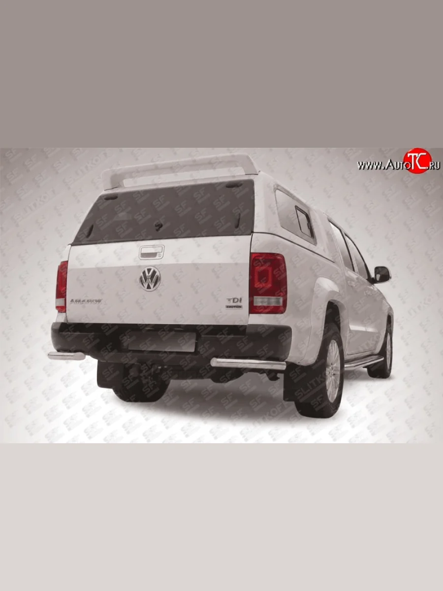 Защита заднего бампера из двух боковых уголков диаметром 57 мм Slitkoff Volkswagen Amarok дорестайлинг (2009-2016) (Цвет: нержавеющая полированная сталь)  в Самаре Самарской области