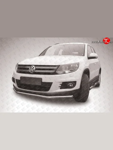 Одинарная защита переднего бампера из трубы диаметром 57 мм Slitkoff Volkswagen Tiguan NF рестайлинг (2011-2017)