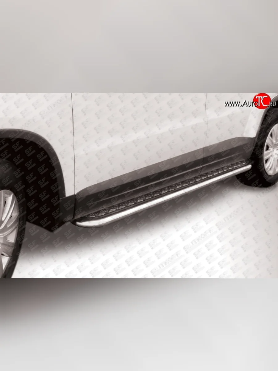 Широкая защита порогов Slitkoff Volkswagen Tiguan NF рестайлинг (2011-2017) (Цвет: нержавеющая полированная сталь)  в Керчи Республика Крым
