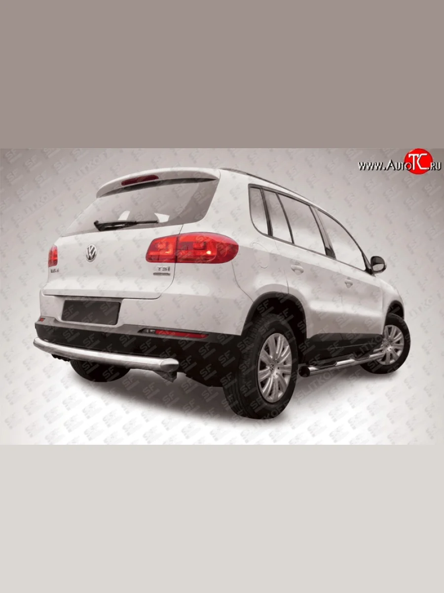 Защита заднего бампера из трубы диаметром 76 мм Slitkoff Volkswagen Tiguan NF рестайлинг (2011-2017) (Цвет: нержавеющая полированная сталь)  в Перми Пермском крае