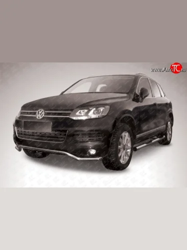 Защита переднего бампера из фигурной трубы диаметром 57 мм Slitkoff Volkswagen Touareg  2 NF (2010-2014) дорестайлинг