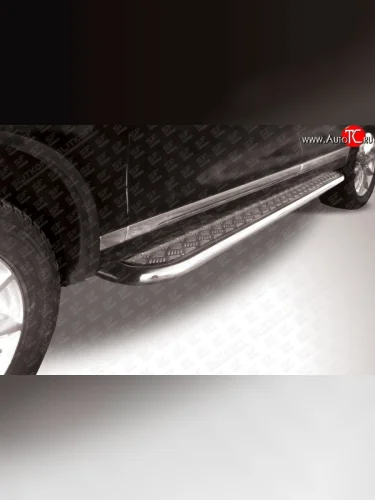 Широкая защита порогов с трубой диаметром 57 мм Slitkoff Volkswagen Touareg  2 NF (2010-2014) дорестайлинг