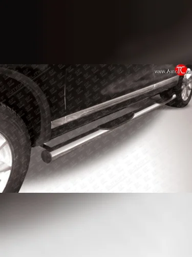 Защита порогов из трубы d76 мм с пластиковыми вставками для ног Slitkoff Volkswagen Touareg  2 NF (2010-2014) дорестайлинг