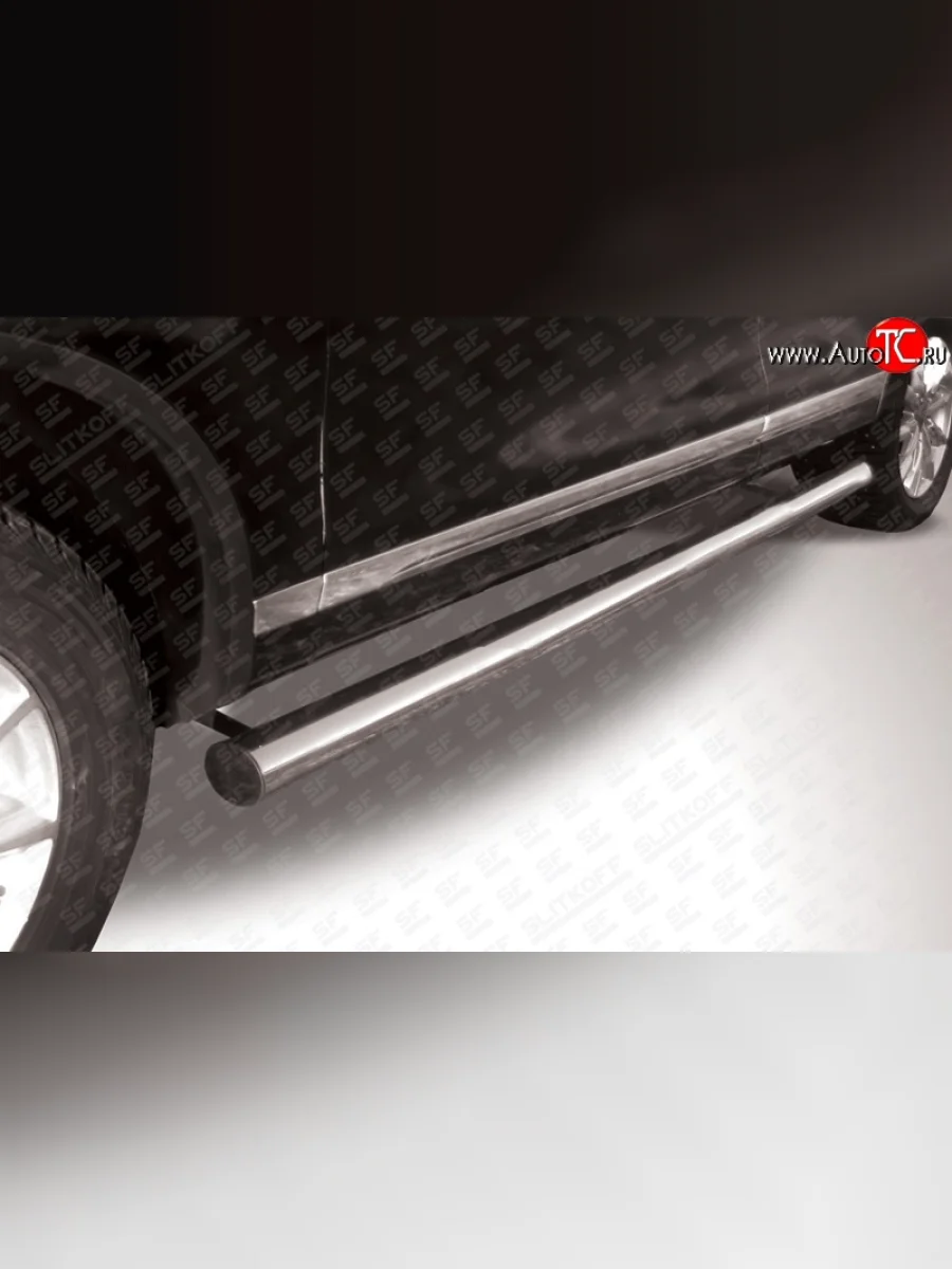 Защита порогов из круглой трубы диаметром 76 мм Slitkoff Volkswagen Touareg 2 NF дорестайлинг (2010-2014) (Цвет: нержавеющая полированная сталь)  в Самаре Самарской области