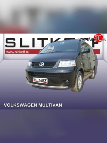 Одинарная защита переднего бампера из трубы диаметром 57 мм Slitkoff Volkswagen Transporter  T5 (2003-2009) дорестайлинг