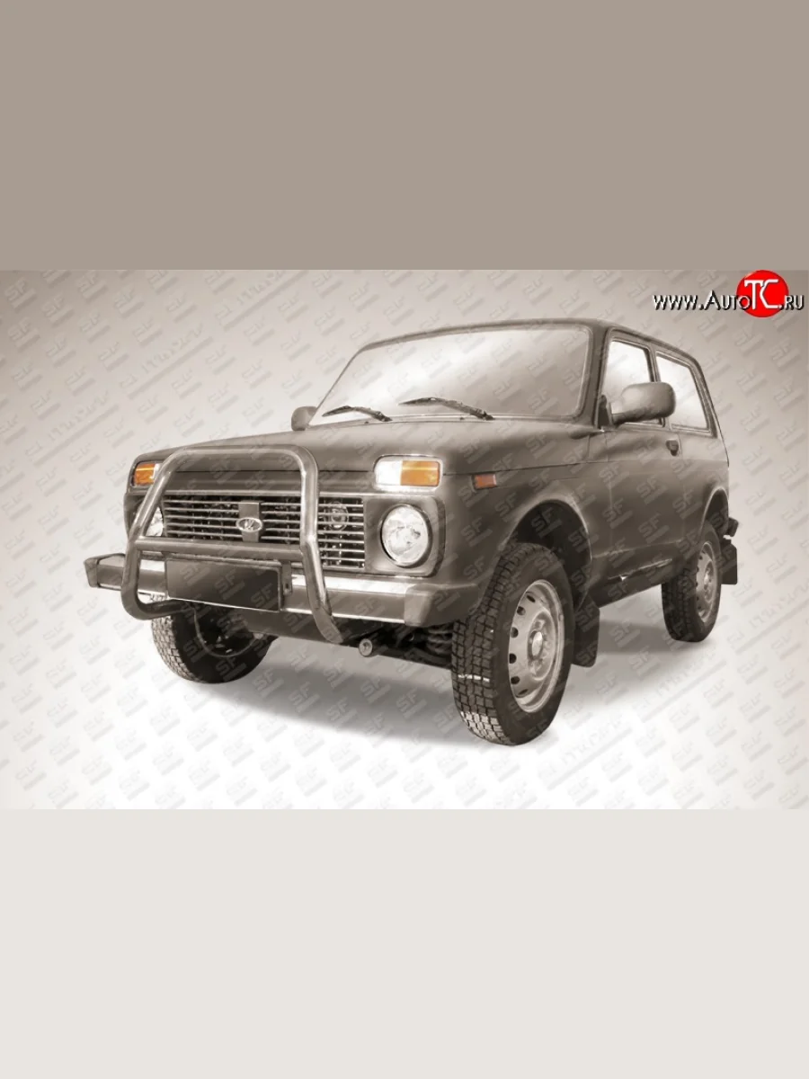 Защита переднего бампера (Ø 57 мм высокая, нержавейка) Slitkoff Лада ВАЗ Нива 4х4 2121 3 дв. дорестайлинг (1977-2019)  в Самаре Самарской области