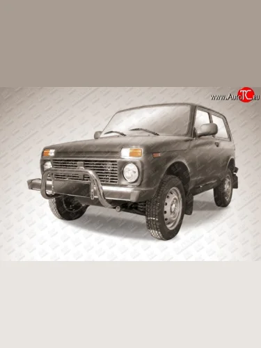 Защита переднего бампера (Ø 57 мм низкая, нержавейка) Slitkoff Лада ВАЗ Нива 4х4  2121 - нива 4х4 ( 2121,  2131)