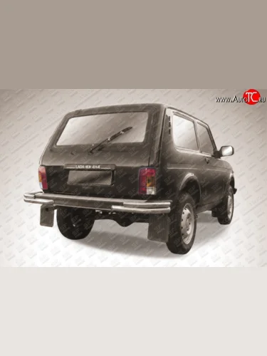 Защита заднего бампера (Ø57 и 42 мм уголки, нержавейка) Slitkoff Лада ВАЗ Нива 4х4 2121 3 дв. дорестайлинг (1977-2019)