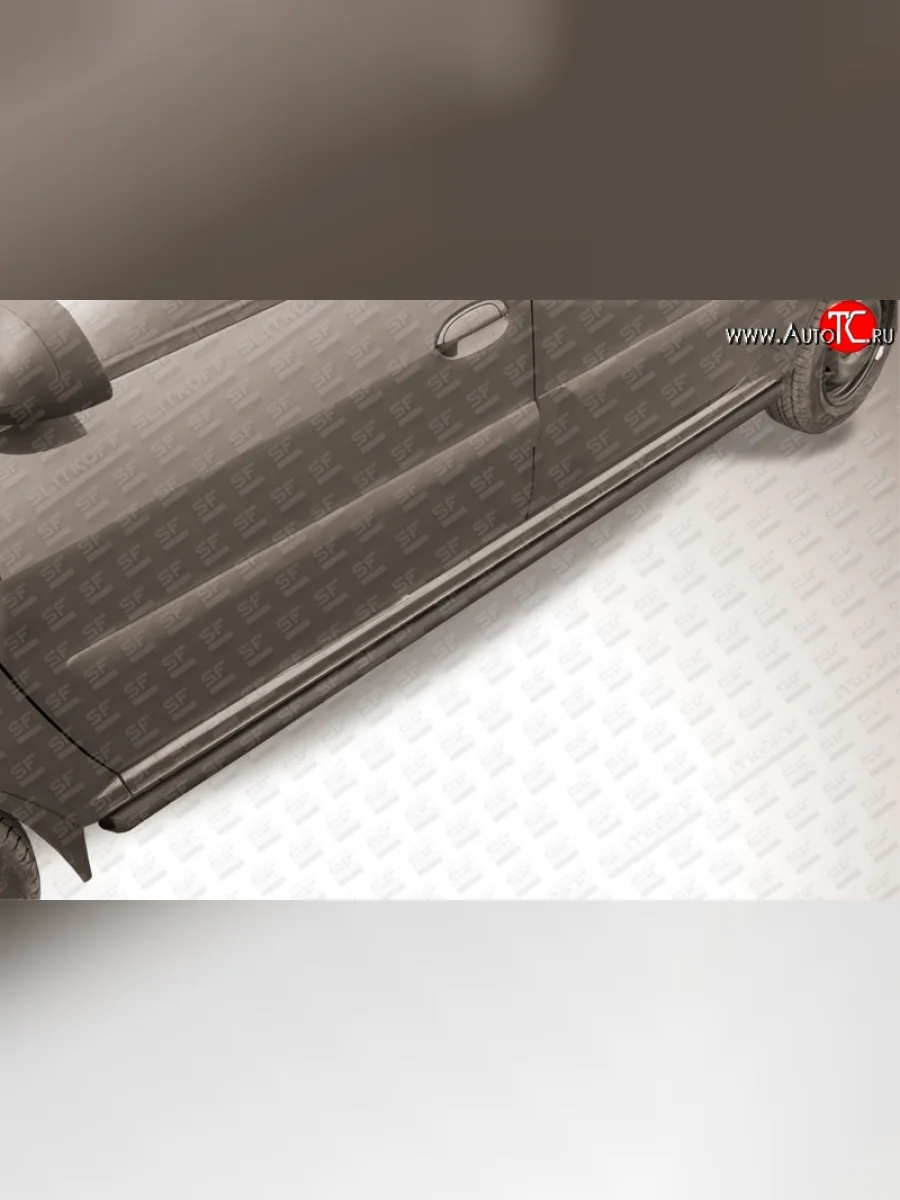 Защита порогов из круглой трубы с полимерным покрытием диаметром 42 мм Slitkoff (черный цвет) Лада ВАЗ Ларгус рестайлинг R90 (2021-2025)  с доставкой в г. Керчь