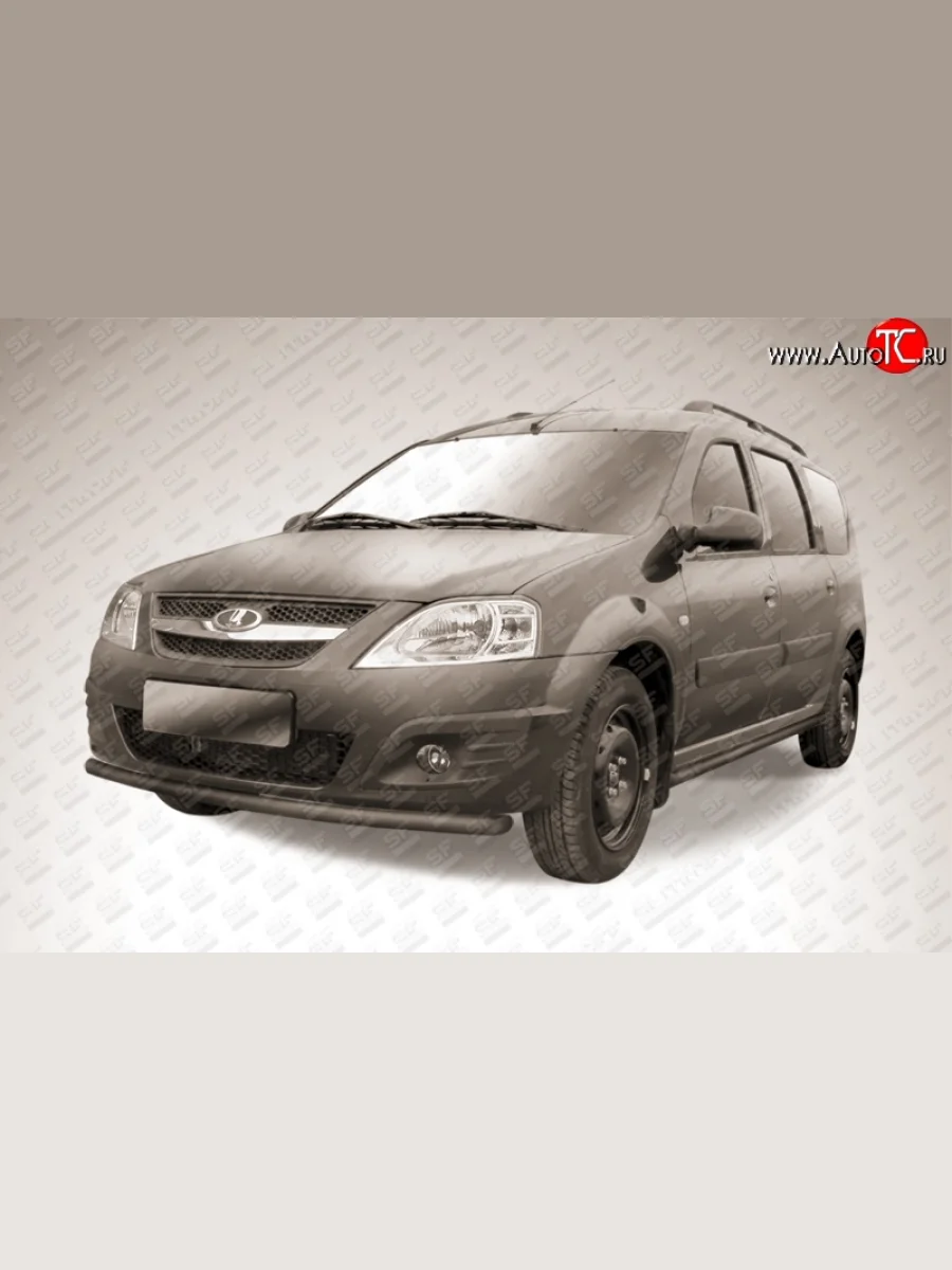 Одинарная защита переднего бампера из трубы с полимерным покрытием диаметром 42 мм Slitkoff (черный цвет) Лада ВАЗ Ларгус дорестайлинг R90 (2012-2021)  в Перми Пермском крае