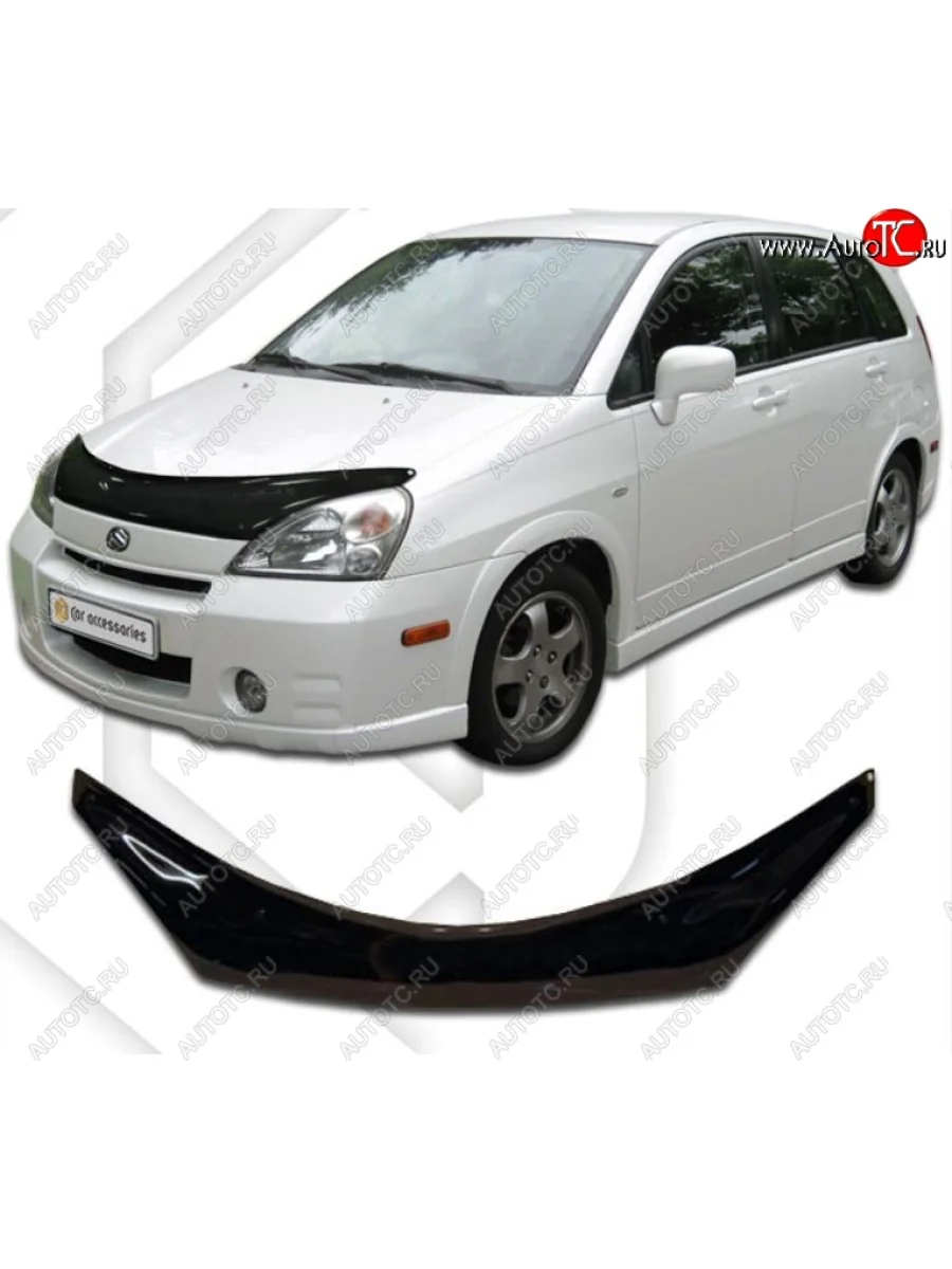 Дефлектор капота CA-Plastic Suzuki Liana хэтчбэк (2001-2007) (Classic черный, Без надписи)  в Керчи Республика Крым